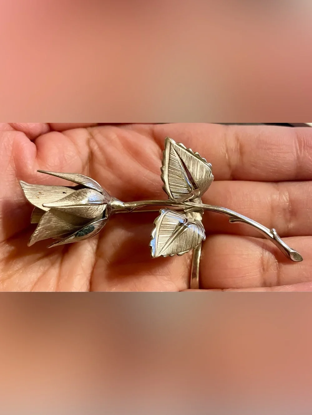 Vintage Silver Tone Rose Brooch - Floral Pin